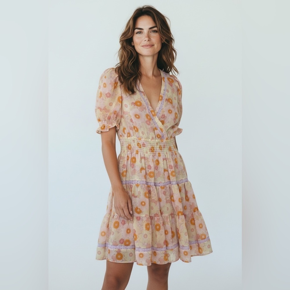 Taylor Orange and Purple Floral Midi Dress